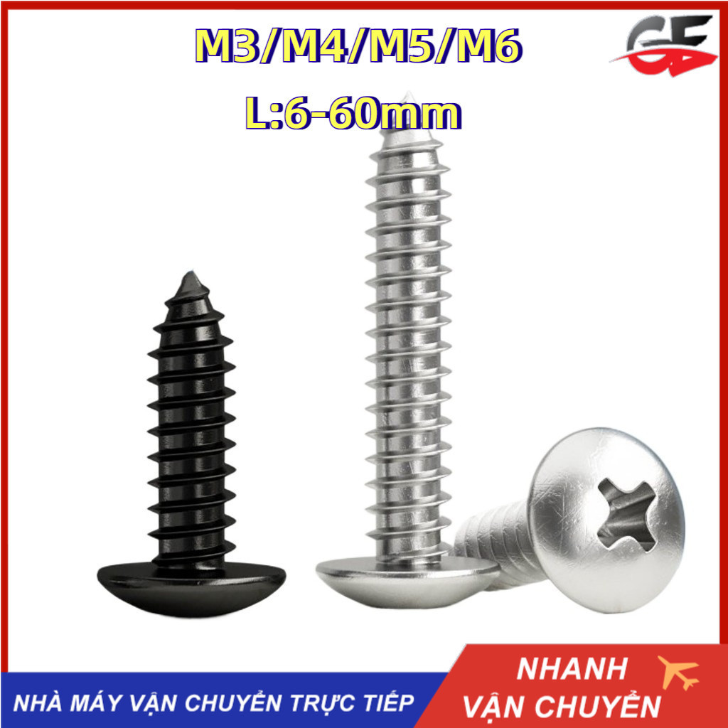 Ốc Vít Đầu Tròn đầu dù pake Bằng inox 304 Đen M3 / M4 / M5 / M6 [GE-VN ...