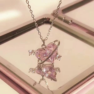Thời Trang Hành Tinh Hồng Trái Tim Zircon Vòng Cổ Nữ Xương Đòn Dây Chuyền Vòng Cổ Quà Tặng Ngày Lễ Tình Nhân Đảng