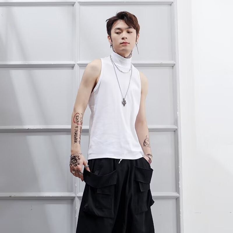 ThaliaWisp Áo Vest nam Áo Vest không tay cổ cao thời trang