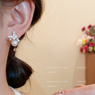 Bông tai ngọc trai hình bướm kim cương bạc bông tai thời trang nhẹ nhàng sang trọng thanh lịch phụ kiện khí chất