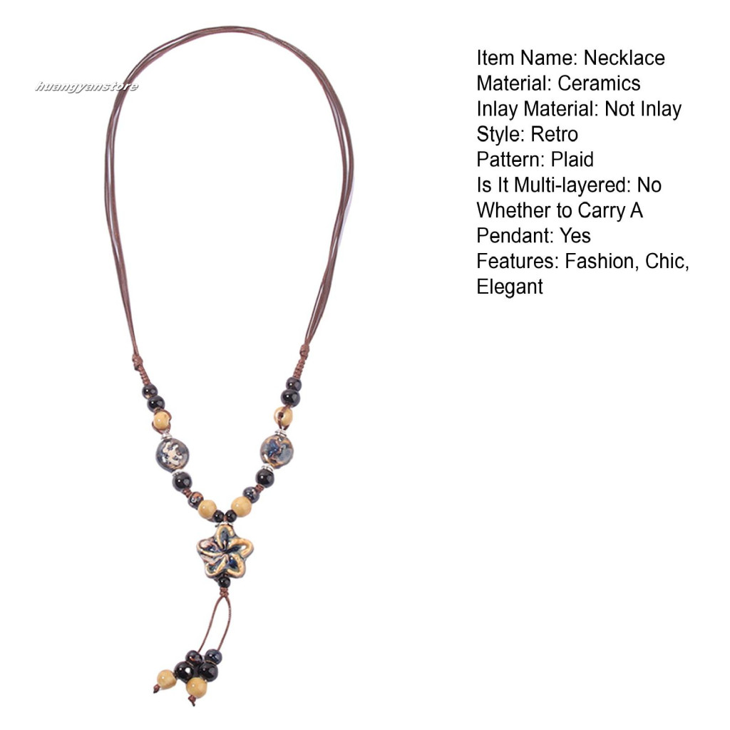 HY Gợi Cảm Vòng Cổ Mặt Dây Chuyền Gốm Vòng Cổ Handmade Bohemian Gốm Hạt Hoa Vòng Cổ Trang Sức Retro Quà Tặng Cho Nữ Dài Y Vòng Cổ Phong Cách Vintage Người Mua Đông Nam Á