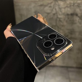 Ốp Điện Thoại Ống Kính Pha Lê Aurora Mạ Điện Vuông Sang Trọng Cho iPhone16 15 14 13 Pro Max Bảo Vệ Camera Chống Sốc Ốp Lưng Cứng Chống Rơi
