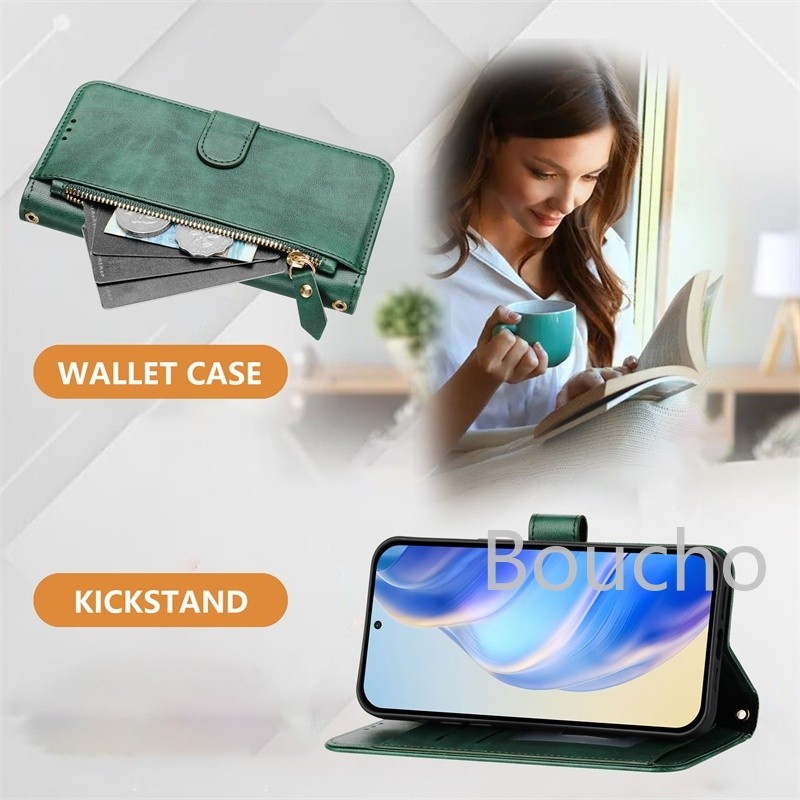 Dành Cho Samsung Galaxy S6 S7 Edge S8 S9 S10 Lite S10E S20 FE Ultra Plus + Retro Da PU Thẻ Bỏ Túi Khe Lật Chống Sốc Thời Trang Dây Kéo Ví Điện Thoại