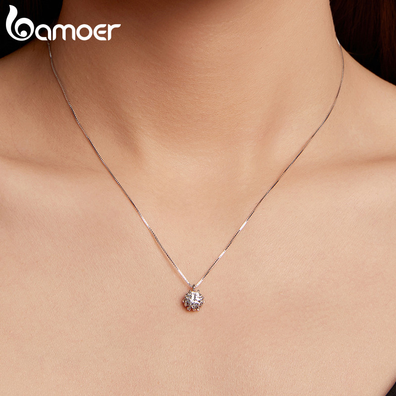 Bamoer Bạc 925 Vòng Cổ Lãng Mạn Buds Moissanite Trang Sức Quà Tặng Cho Nữ