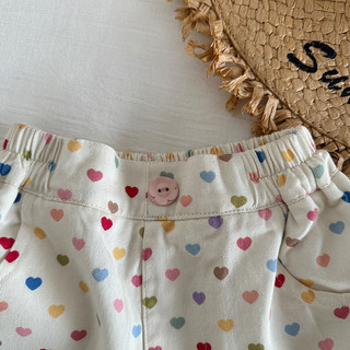 Quần short cotton mới mùa hè cho bé gái, in hình trái tim, quần trẻ em mỏng, rộng rãi, thoải mái cho trẻ sơ sinh