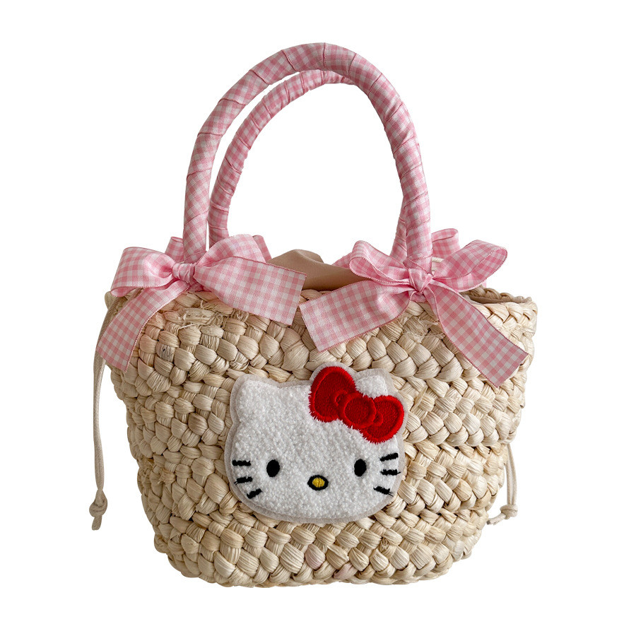 Túi Cõi Đeo Vai Đeo Chéo Hello Kitty Cỏ Dệt Túi Pufan Đi Biển Đi Du Lịch