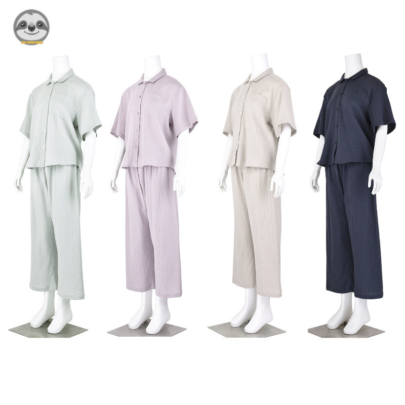 Phong cách Nhật Bản Muji Style / Bộ đồ ngủ nữ nửa tay dệt sợi Yangliu / Bộ đồ mặc nhà liền mạch