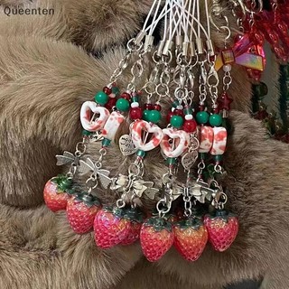 Queenten Độc Đáo Ngọt Dâu Điện Thoại Quyến Rũ Mặt Dây Chuyền Dễ Thương Nơ Trái Tim Đính Hạt Móc Khóa Camera Schoolbag Trang Trí Phụ Kiện Quà Tặng QT