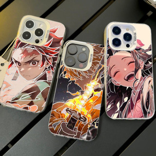 Ốp Điện Thoại Cho iPhone 16E 15 16 Plus Pro X XR XS Max Ốp Lưng Anime Demon Slayer IMD Frosted 2 Trong 1 Glow Matte Sang Trọng Cứng