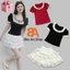 Sét bộ nữ 2 món áo thun ôm body croptop tay ngắn viền bèo tiểu thư và chân váy ren