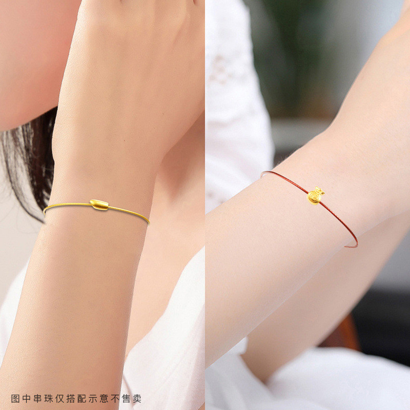 Vòng tay nữ 1mm vàng đỏ, lỗ nhỏ, hạt bện, dây da