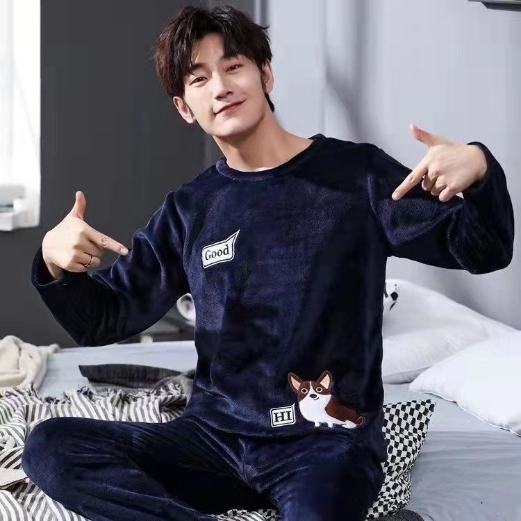 Bộ Đồ Ngủ Flannel Nam Lông Cừu Lót Hoạt Hình Thường Ngày Ấm Bộ Đồ Ngủ