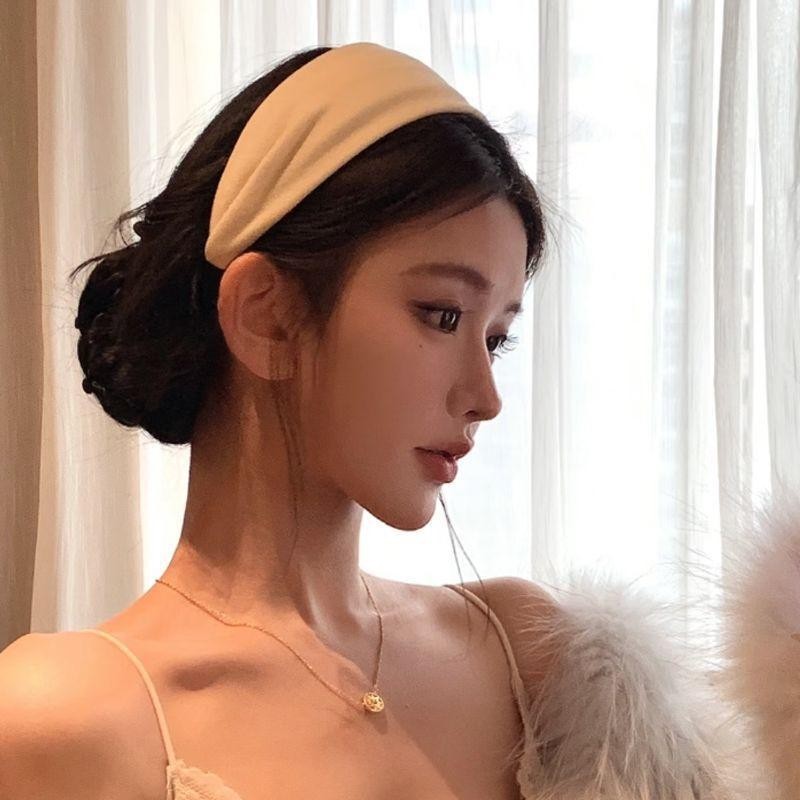 Pháp Màu Trơn Rộng Vành Băng Đô Không Khí Cảm Thấy Tính Khí Phong Cách Phương Tây Bao Da Tóc Trắng Băng Đô