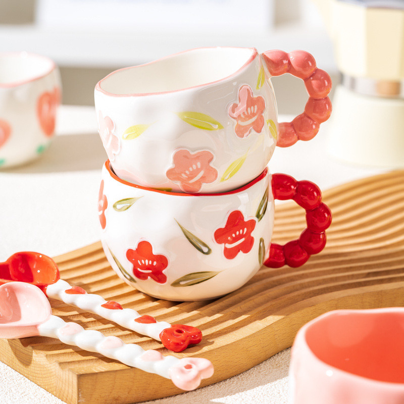 ✨Cốc gốm sứ vẽ tay có giá trị cao Cốc cà phê đính cườm tay sáng tạo Cốc nước trà chiều