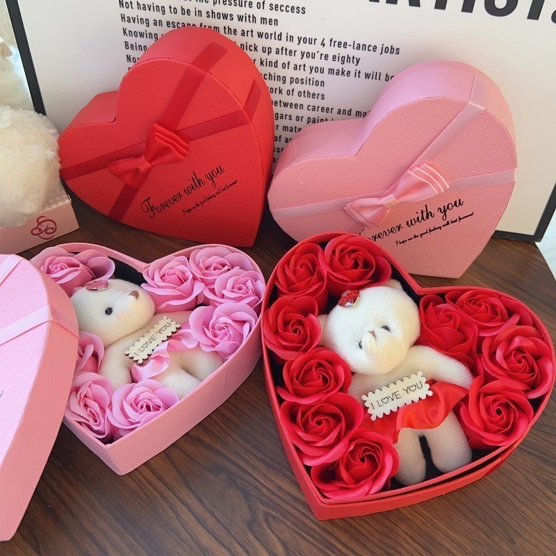 [Đặc sắc] Hộp đựng bao bì hình trái tim - Hộp quà hoa hồng xà phòng gấu nhỏ - Bộ quà tặng hoa hồng - Trang trí tiệc cưới lãng mạn - Ngày lễ tình nhân & Ngày của mẹ