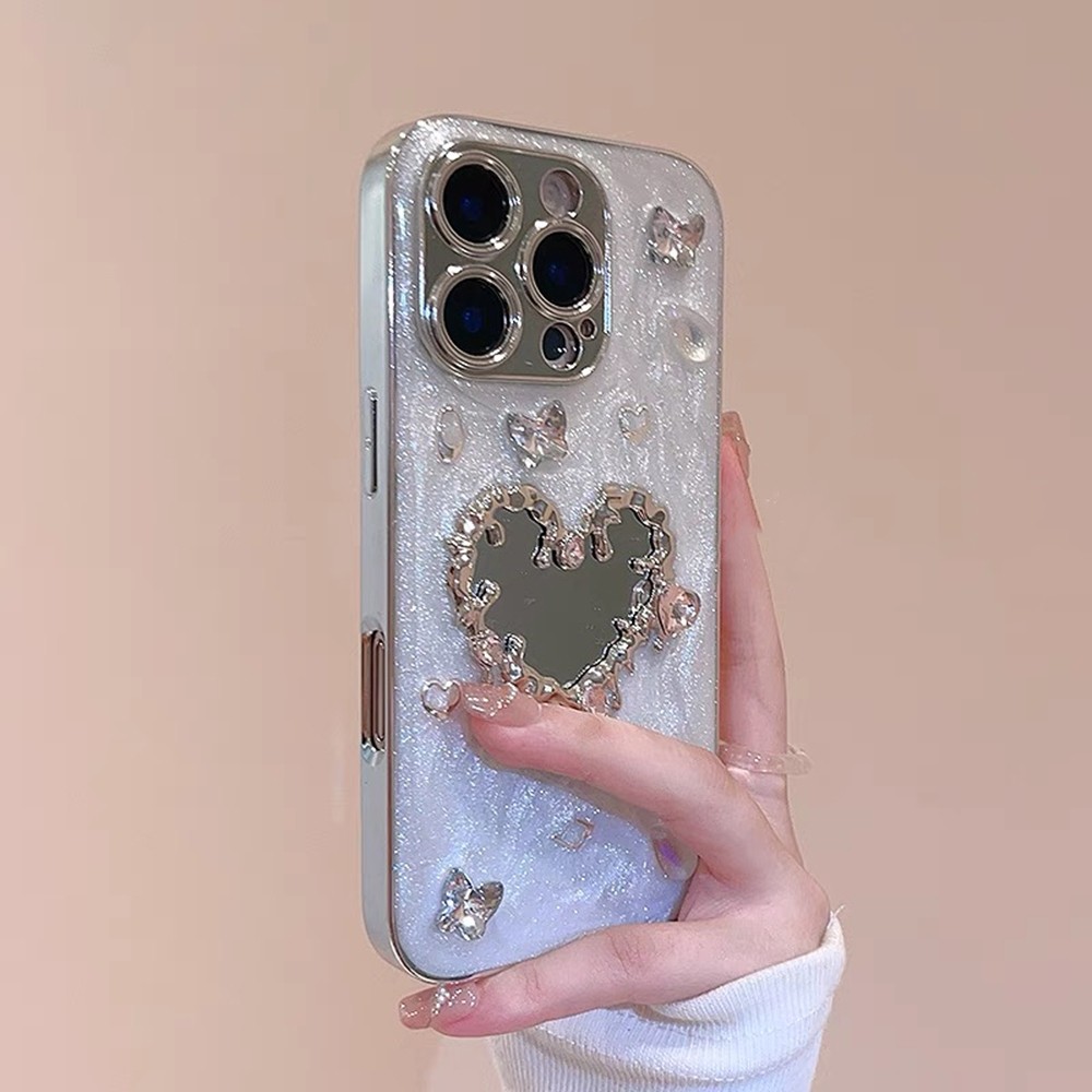 Ốp Điện Thoại Nhựa Mạ Kim Cương Trái Tim Tình Yêu Cho iPhone 17 Pro Max 17 Air 16 Plus 15 Pro Max 14 15 13 12 Pro Max 11 Vỏ Bảo Vệ Chống Sốc