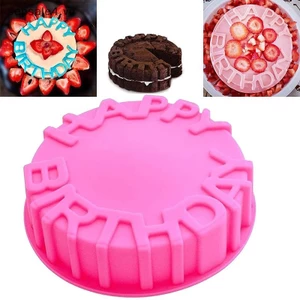 # Mới # Happy Birthday Chảo nướng tròn Mousse Khuôn silicon Khay nướng bánh DIY.