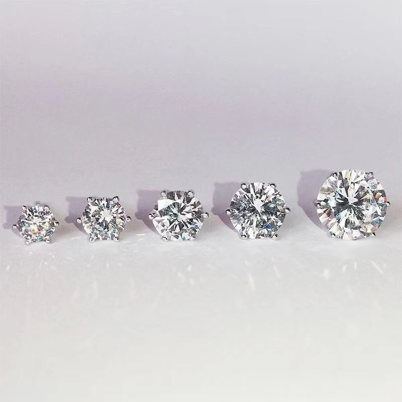 Đơn Giản Thép Titan Sáu Móng Vuốt Zircon Bông Tai Nam Nữ Không Phai Màu Tai Xuyên