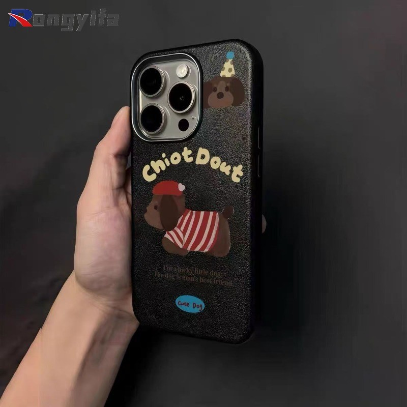 Ốp Da Khung Kim Loại Hoạt Hình Puppy Cho OPPO A98 A38 A18 A36 A76 A96 A56 A55 A55s A53s A54 A55 A54s A94 A73 2020 A93 5G 4G Vỏ Mềm Dễ Thương Chot Duout Chống Rơi Ốp lưng