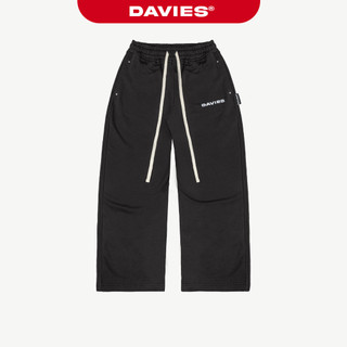 Quần ống rộng nỉ dài thêu logo 4 nút DAVIES dây rút màu đen thiết kế 2 túi sau Original Track Pants| D-Q5