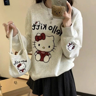 (TẶNG TÚI) Áo Sweater Nỉ  Form Rộng In hình hello kitty tặng túi như hình