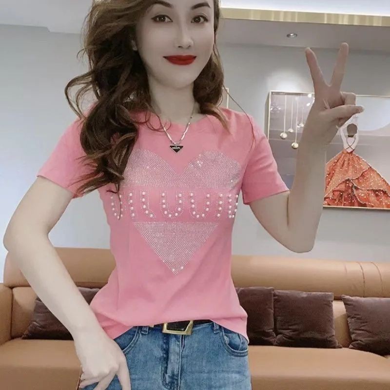 Áo thun cỡ lớn dành cho nữ mùa hè 2025 thời trang mới áo thun giảm béo thông thường dành cho nữ