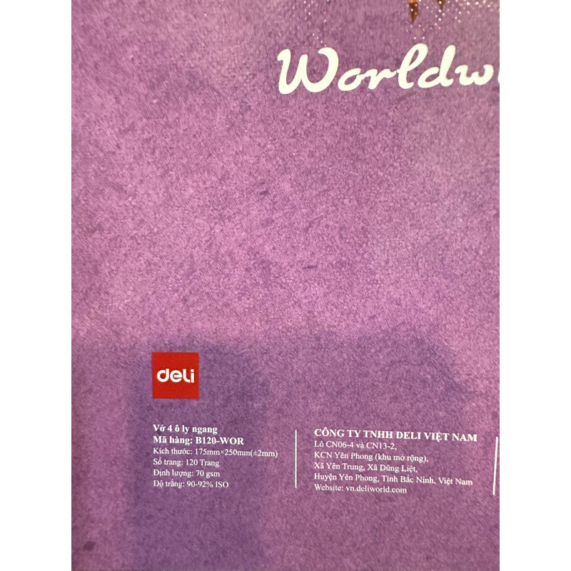 Tập Sinh Viên DELI 4 ô li ngang 120 trang 70gsm: 1 cuốn.