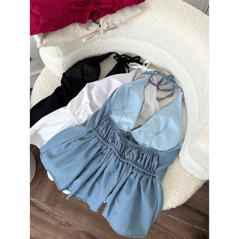 (DEAL MỞ BÁN) Áo Yếm Nữ Hở Lưng Cột Dây Có Sẵn Đệm Mút Chất Linen