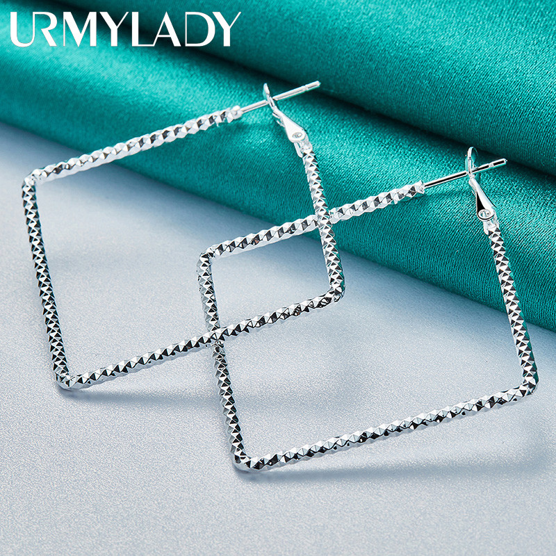 URMYLADY Bạc 925 Bông Tai Vuông Cho Nữ Thời Trang Cưới Đính Hôn Dự Tiệc Trang Sức