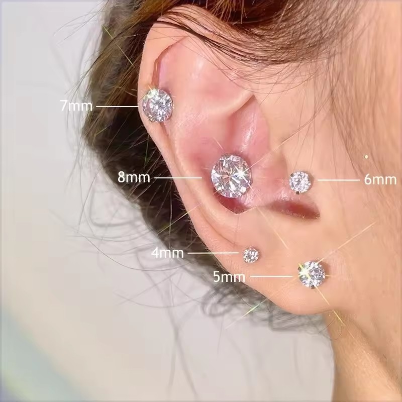 Shining Punk Crystal Zircon Từ Tính Ear Stud - Nam Nữ Kẹp Xương Tai Đa Năng - Quà Tặng Trang Sức Không Xuyên