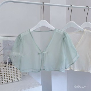 Áo khoác cardigan ngắn tay chiffon chống nắng kiểu Trung Quốc mới bán chạy với váy treo cho phụ nữ