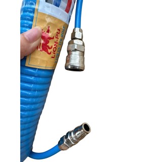 Cuộn 6 mét dây hơi PU khí nén xoắn phi 8 chịu áp lực cao dẻo mềm - màu xanh