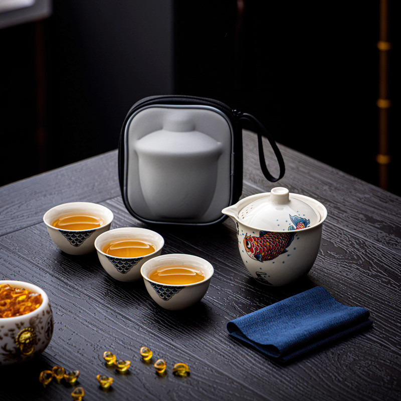 ✨Bộ Trà Du Lịch Bằng Gốm Xám Cỏ & Cốc Nhanh & Di Động Ngoài Trời Một Nồi Ba Cốc & Bộ Trà Kung Fu & Bộ Trà Giải Trí Văn Phòng