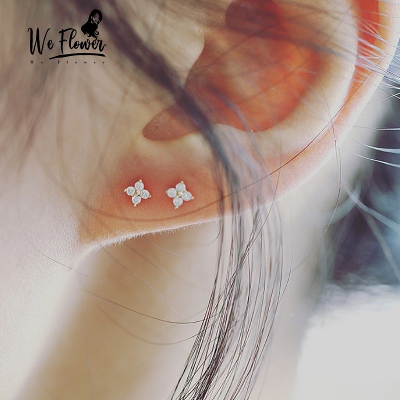 WeFlower Nhỏ Tinh Tế Vàng Pha Lê Cỏ Ba Lá Bông Tai Dành Cho Nữ Bé Gái Tai Không Gây Dị Ứng Phụ Kiện Trang Sức