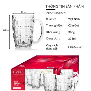 [Giá Xưởng] Bộ 6 Ly Thủy Tinh PCD10007 Có Quai Uống Bia – Dung Tích 410ml, Ly Dày Dặn Sang Trọng