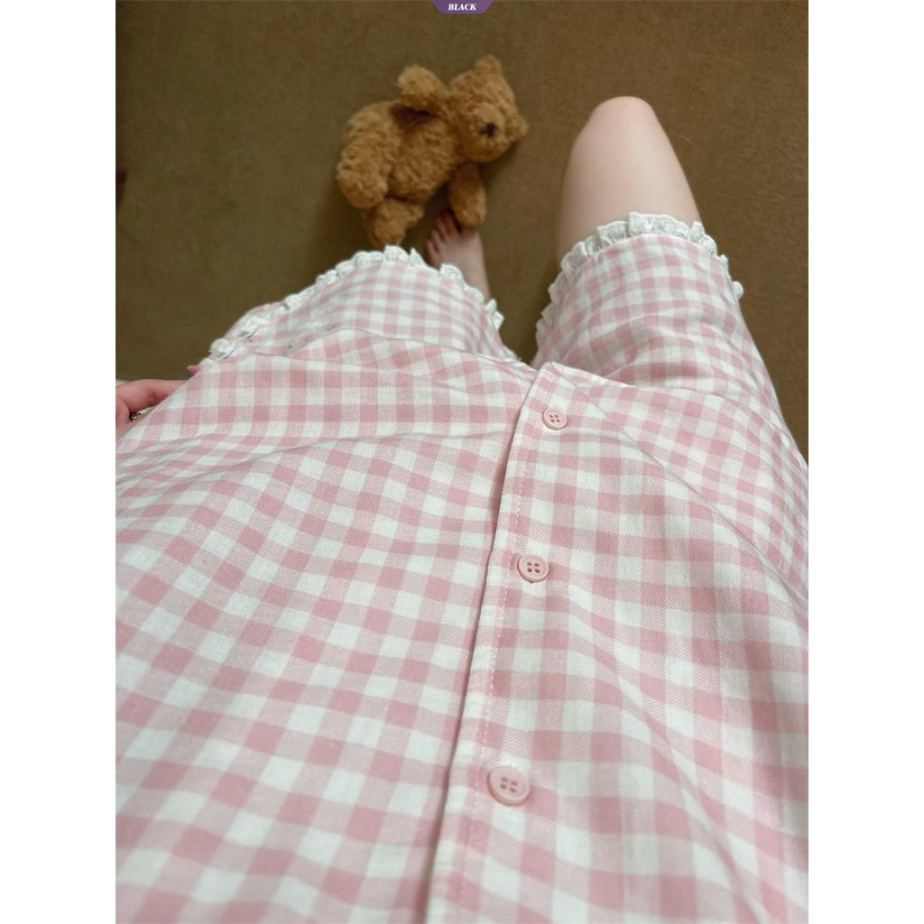 Bộ Đồ Ngủ Mèo Kitty Kẻ Sọc Nữ Mùa Hè Mới Ren Quần Short Tay Ngắn Ins Phong Cách Học Sinh Nhật Bản Quần Áo Gia Đình [BL]
