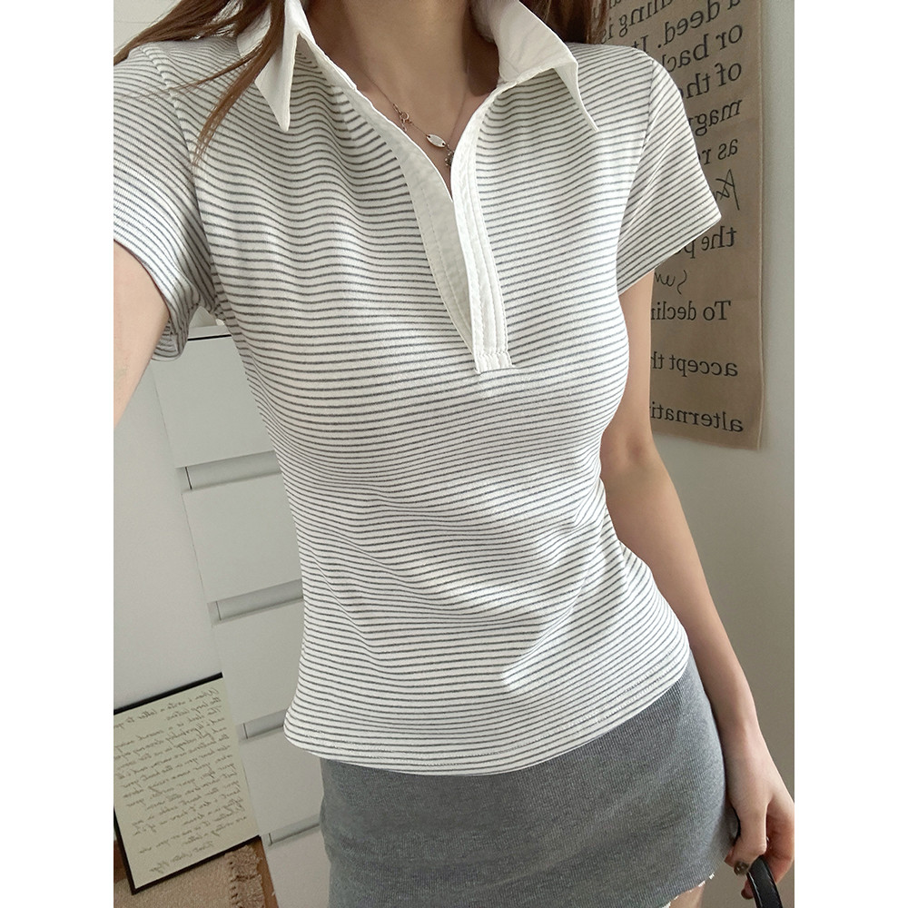 SUXI Áo sơ mi Polo ngắn tay có ve áo thường ngày mới mùa hè 250517