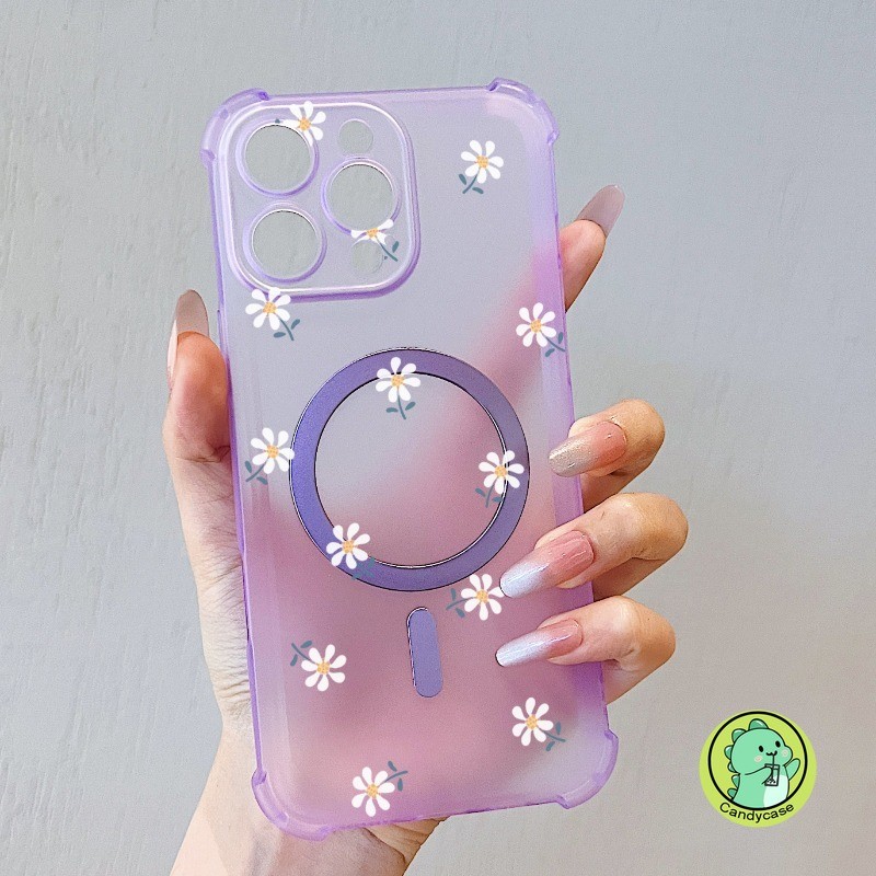 Ốp Điện Thoại Sương Tuyết Từ Tính Cho Samsung Galaxy S25 Edge S24 S23 S22 Plus Ultra S21 FE 5G 4G Matte Cover Hoạt Hình Dễ Thương Hoa Mềm AirBag Vỏ Chống Sốc