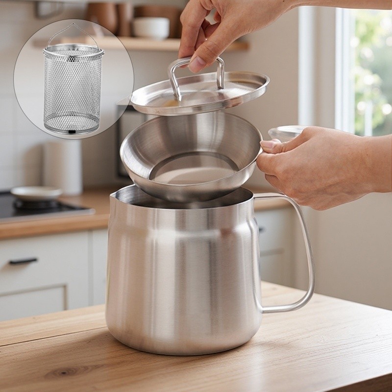 Nồi dầu bằng thép không gỉ 304 dung tích lớn có bộ lọc, Hộp đựng dầu mỡ, Nồi lọc dầu mỡ có bộ lọc cho nồi chiên sâu