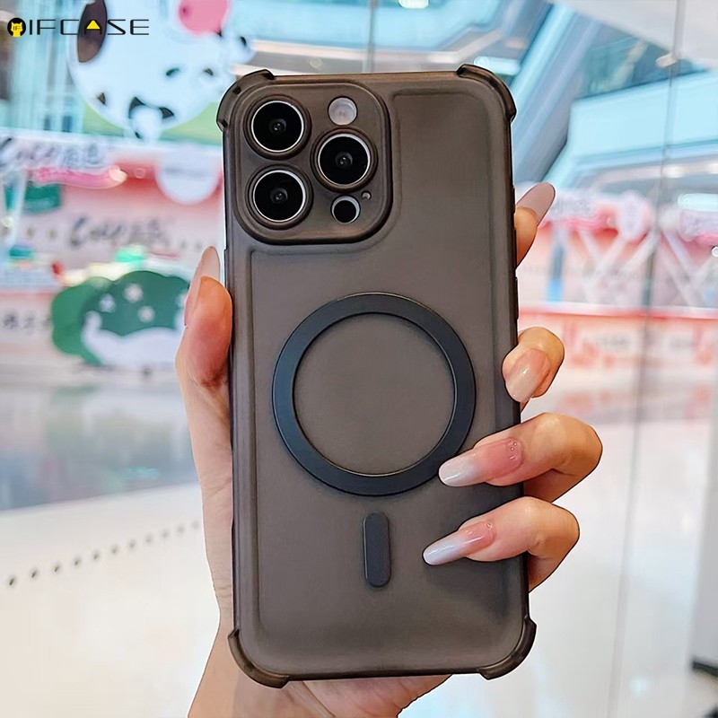 Tương Thích Cho iPhone 13 12 Mini 11 Pro XS Max XR X 7 8 Plus SE Ốp Điện Thoại Từ Tính Mờ Mờ Kinh Doanh Đơn Giản Túi Khí Chống Sốc Vỏ Mềm Ốp Lưng