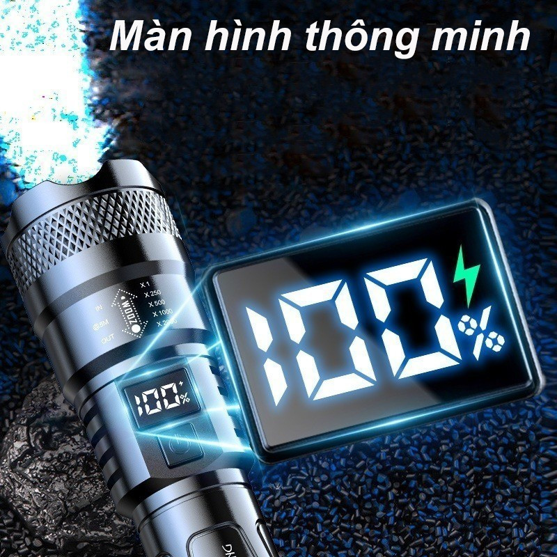 【3 chế độ đèn flash】Đèn pin cầm tay siêu sáng màn hình LCD hiển thị pin, Bấc đèn nhập khẩu