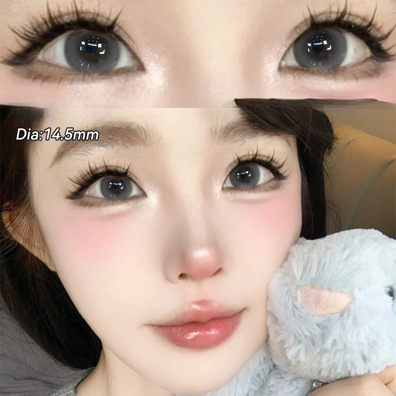 Set 2 Kính Áp Tròng Màu Đen contact lenses 0 ~ -8.00 black len 14.2mm lens cận lens nâu bean black 1108