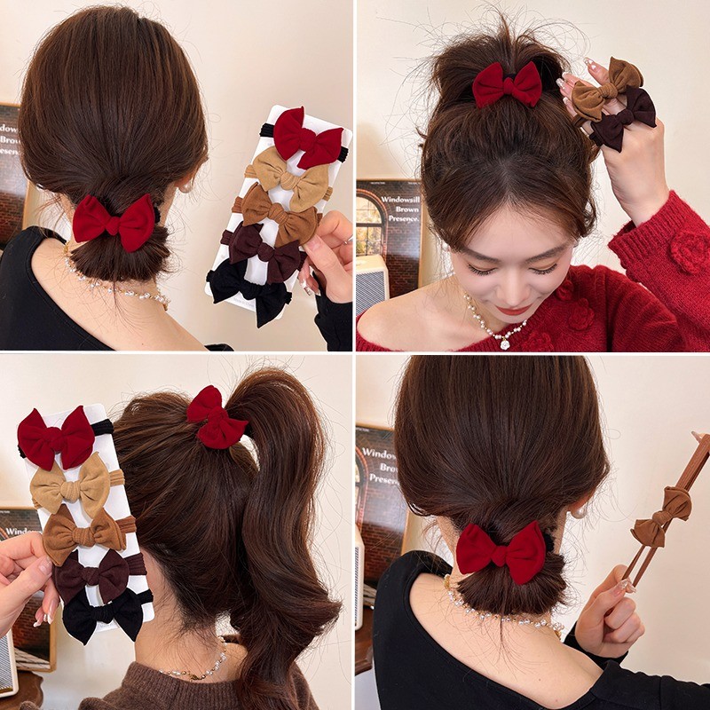 Dây buộc tóc nữ WEILI đơn giản, nơ đỏ, phụ kiện thời trang