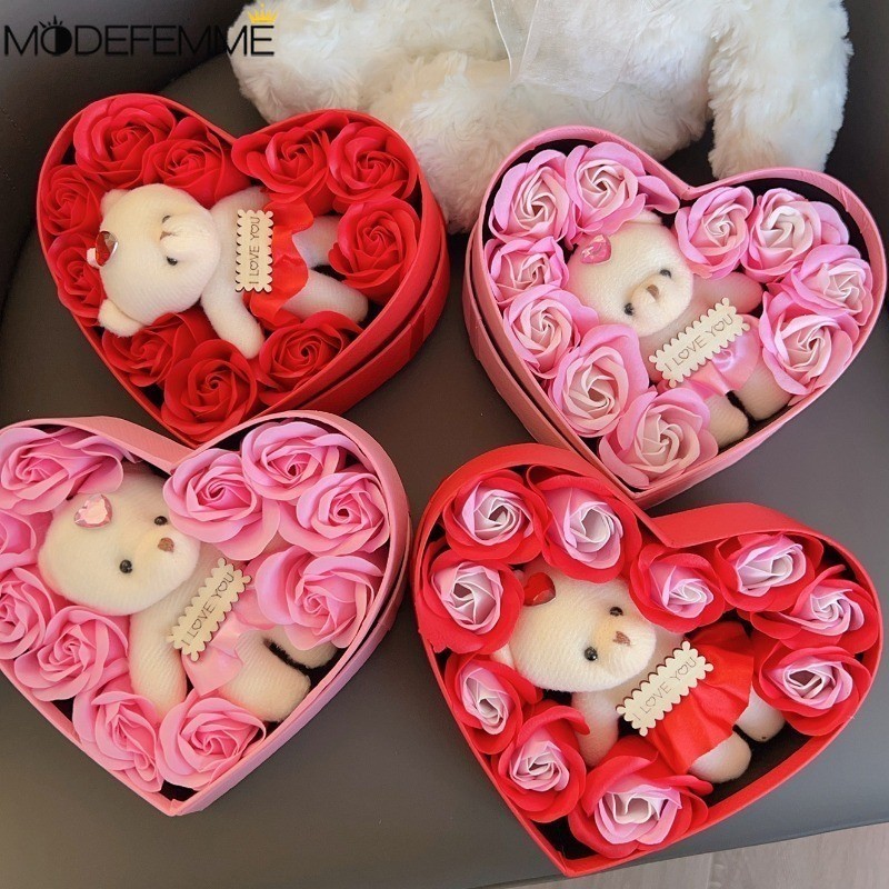 [Đặc sắc] Hộp đựng bao bì hình trái tim - Hộp quà hoa hồng xà phòng gấu nhỏ - Bộ quà tặng hoa hồng - Trang trí tiệc cưới lãng mạn - Ngày lễ tình nhân & Ngày của mẹ