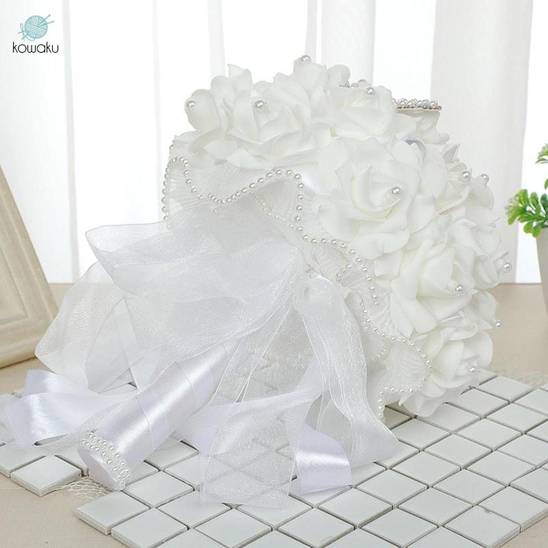Bó hoa hồng nhân tạo trang trí cưới tặng cô dâu, bó hoa ném tiệc ngày lễ tình nhân