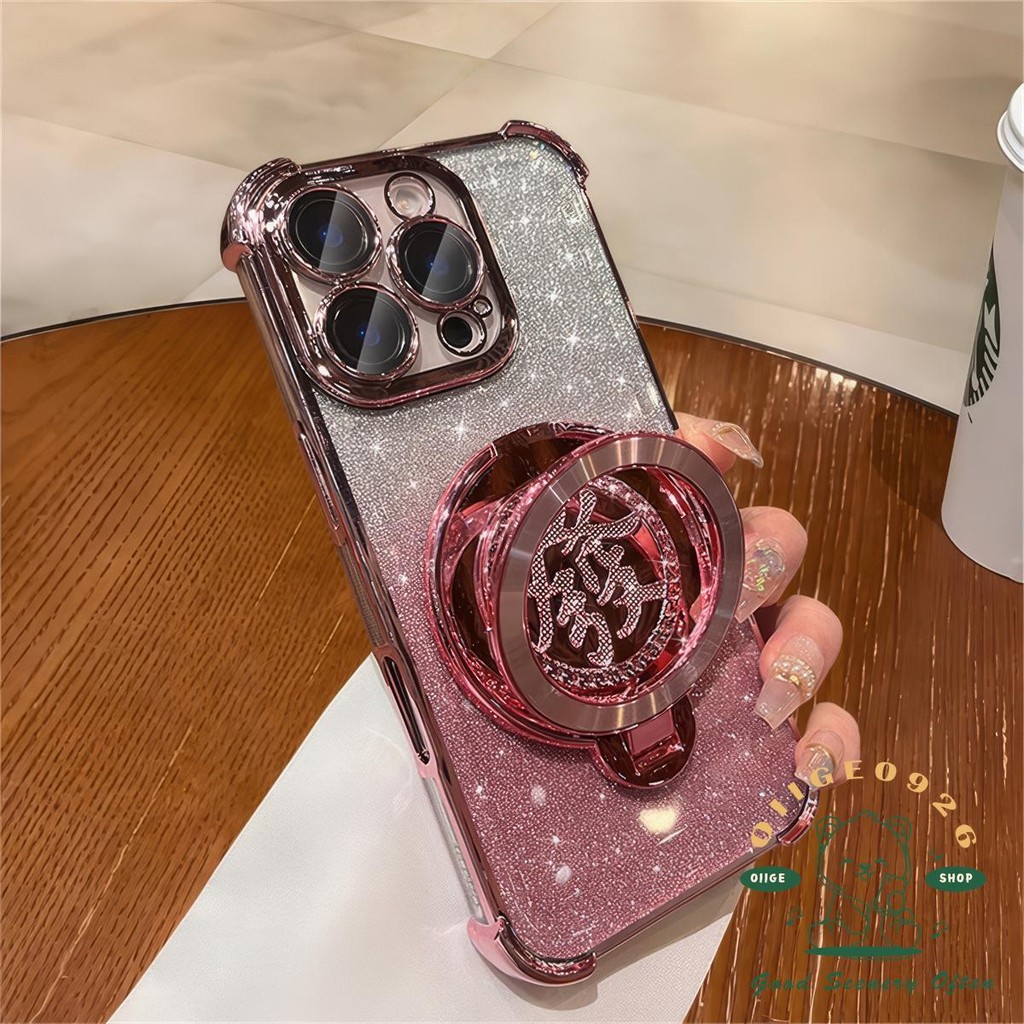Năm Mới Màu Đỏ Giàu Giá Đỡ Từ Tính Ốp Lưng Điện Thoại iphone16 Pro Max 15 14 13 12 11 Vỏ Cho iPhone Vỏ Silicon Mềm TPU Chống Sốc