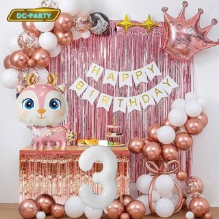 Set Bóng Trang Trí Sinh Nhật Tuổi Meo,tuổi Mão, thôi nôi, 12 con giáp cho bé gái - bé trai SNTE-RÈM HỒNG 3-NAI HỒNG