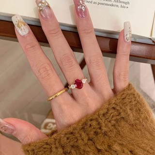 Châu Âu Mỹ ins Phong Cách Mới Ruby Pigeon Trứng Mở Nhẫn Nữ