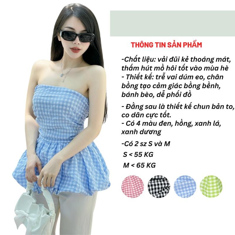Áo Quây Cúp Ngực Bồng Áo Bí Sang Chảnh Cho Nữ, Áo Cúp Ngực Kiểu Bánh Bèo Kẻ Cá Tính
