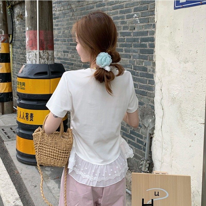 SUXI Áo thun lưới ngắn tay cổ tròn mới mùa hè dành cho nữ 250430